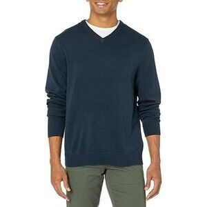 NWT Men's V-Neck Pullover Sweaters LARGE Navy 100% Cotton Long Sleeve